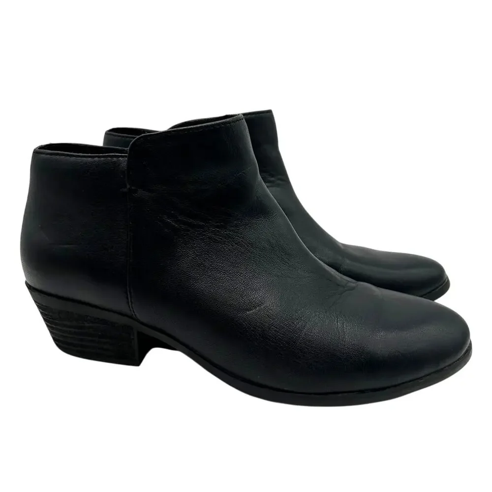G.H. Bass Nina Classic Black Leather Ankle Boots 8.5 Side Zip Fall Academia